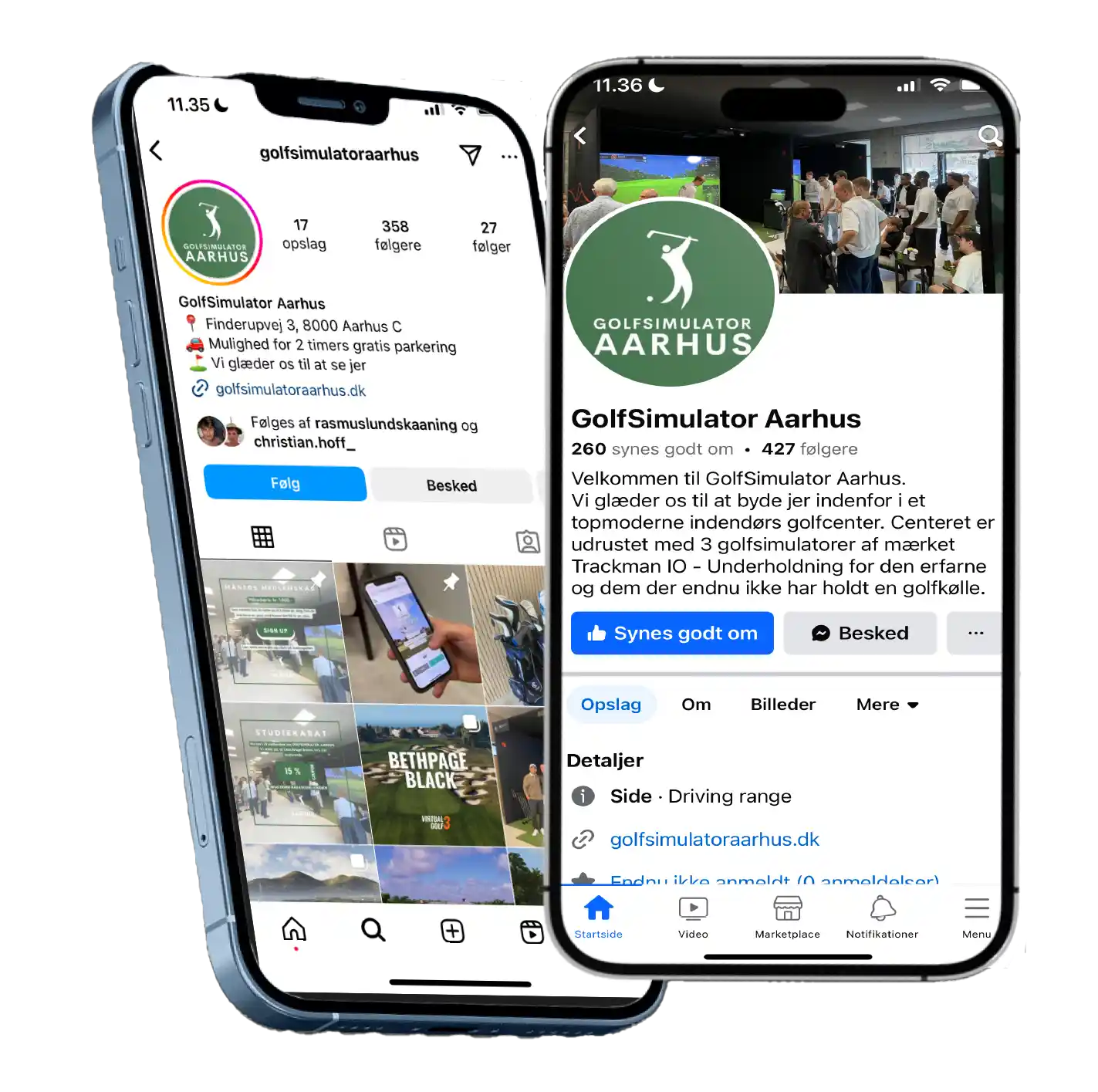 Billeder af Aarhus Golf Simulators sociale medier